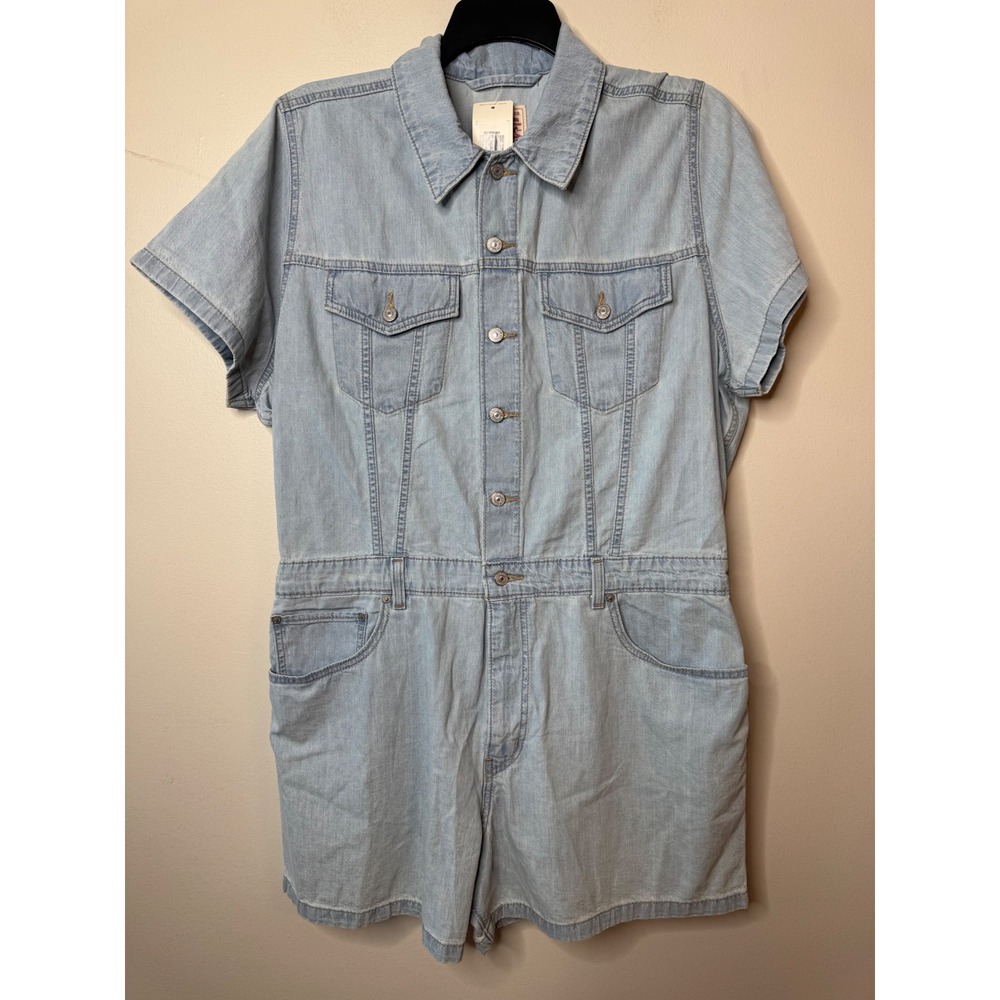 Levis Womens Light Wash Denim Romper Short Sleeve Button Front XXL